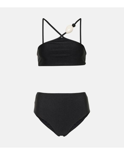 Adriana Degreas Black Embellished Mid-rise Bikini