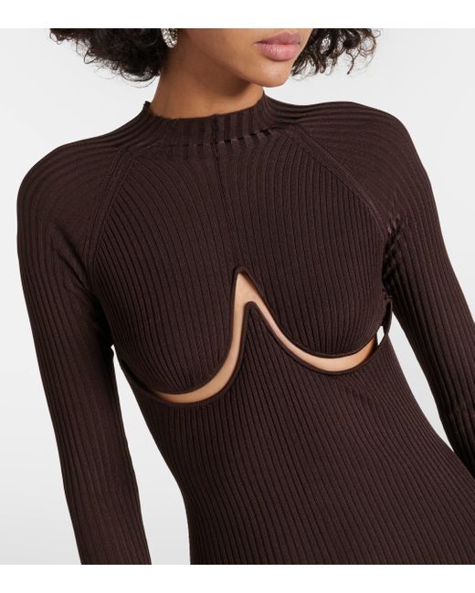 Dion Lee Brown Double Underwire Ribbed-knit Maxi Dress