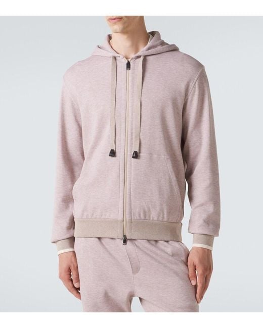 Brioni Pink Cotton-Blend Zip-Up Hoodie for men