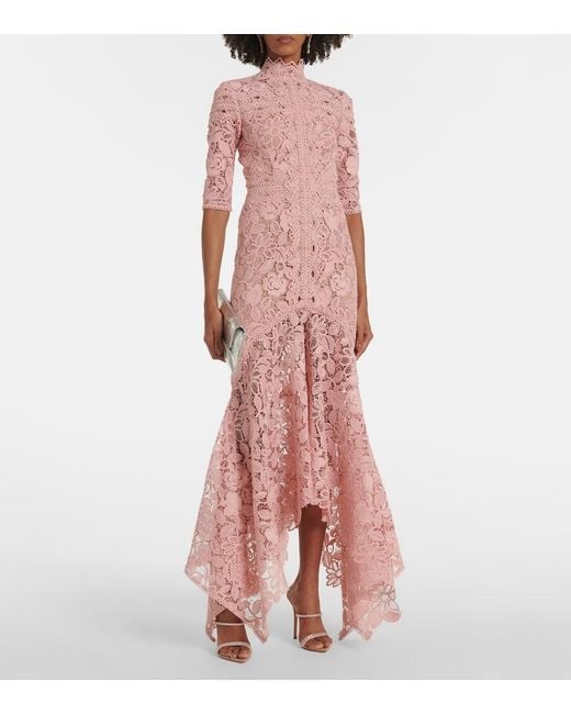Costarellos Pink Floral Lace Gown