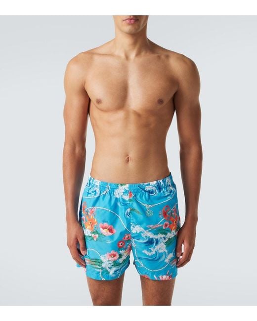 Gucci Blue Printed Poplin Swim Trunks for men