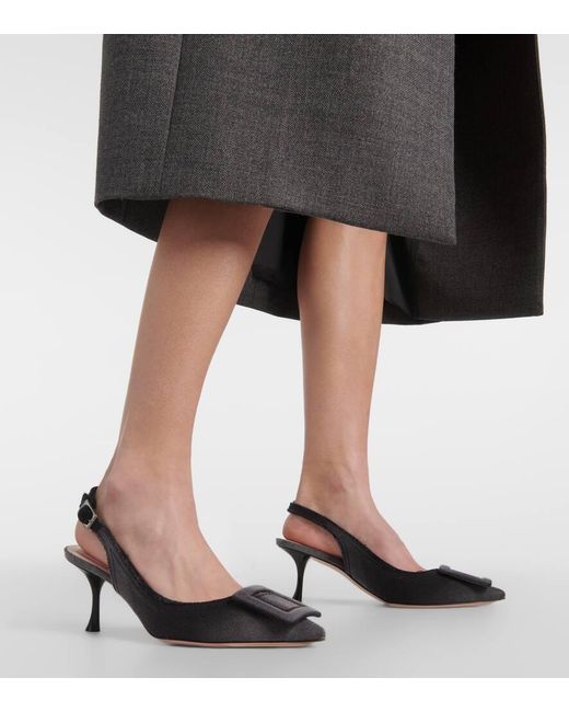 Roger Vivier Black Fringed Denim Slingback Pumps
