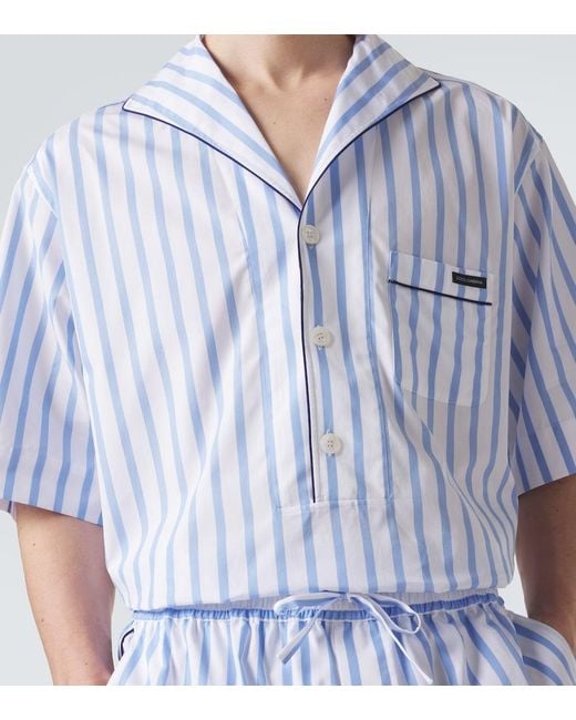 Dolce & Gabbana Blue Striped Cotton And Silk Poplin Shirt for men