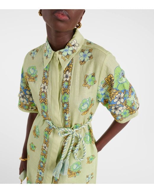 ALÉMAIS Green Velma Floral Linen Shirt Dress