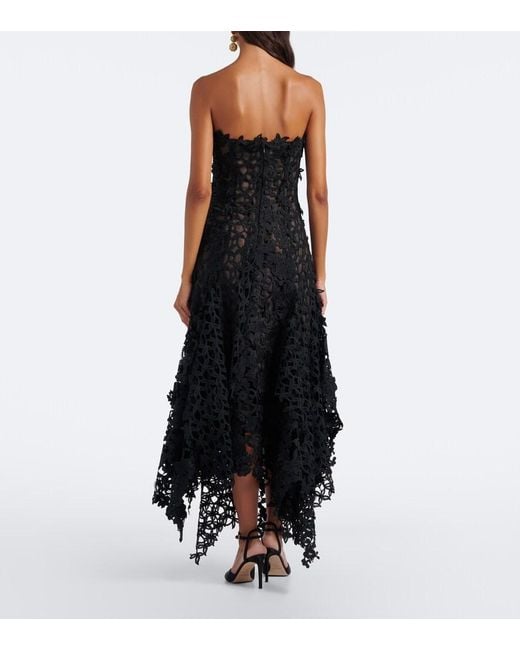 Oscar de la Renta Black Lace Asymmetric Gown