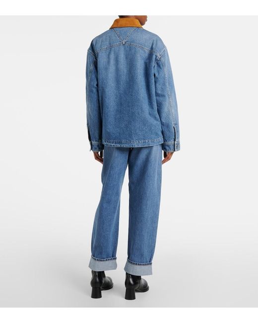 Bottega Veneta Blue Jacket With Suede Collar And Logo Patch