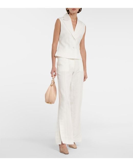 AYA MUSE White Polaris Wide-Leg Linen And Cotton Pants