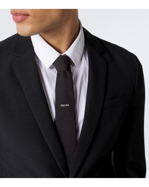 Prada White Logo Silk Tie for men