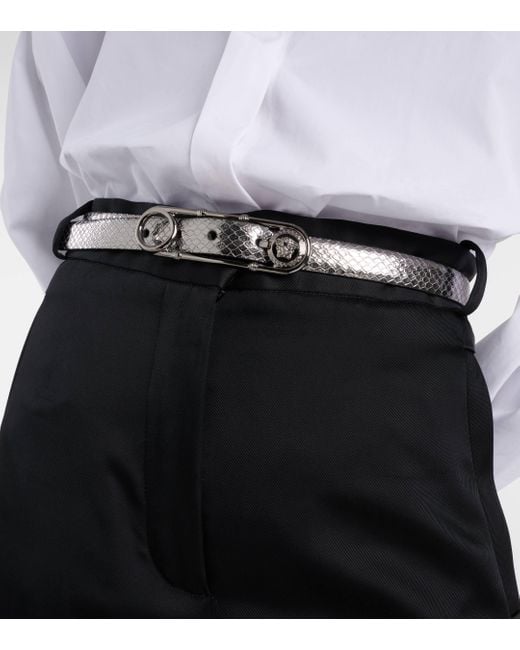Versace Metallic Safety Pin Snake-effect Leather Belt