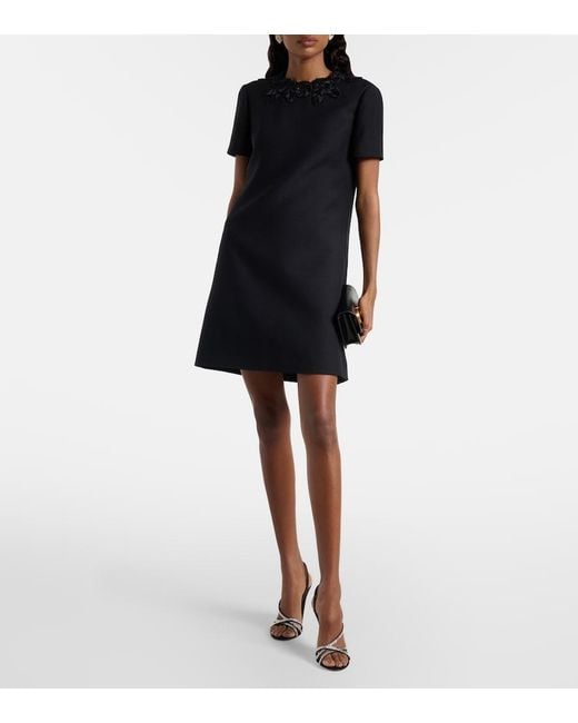 Valentino Black Embellished Wool And Silk Minidress