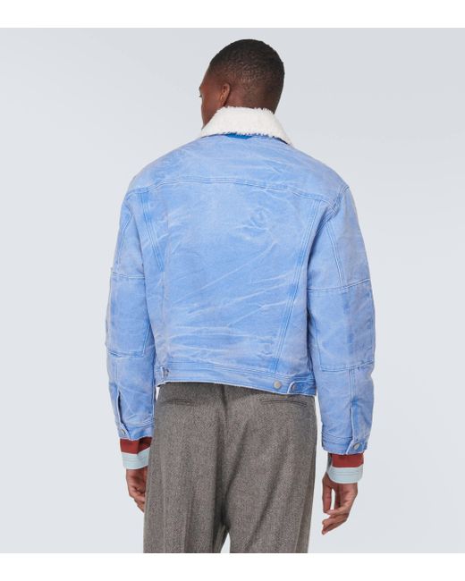Acne Blue Faux Fur-trimmed Denim Jacket for men