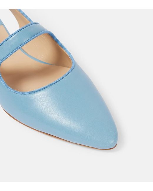 Manolo Blahnik Blue Campariflatsli Leather Slingback Flats