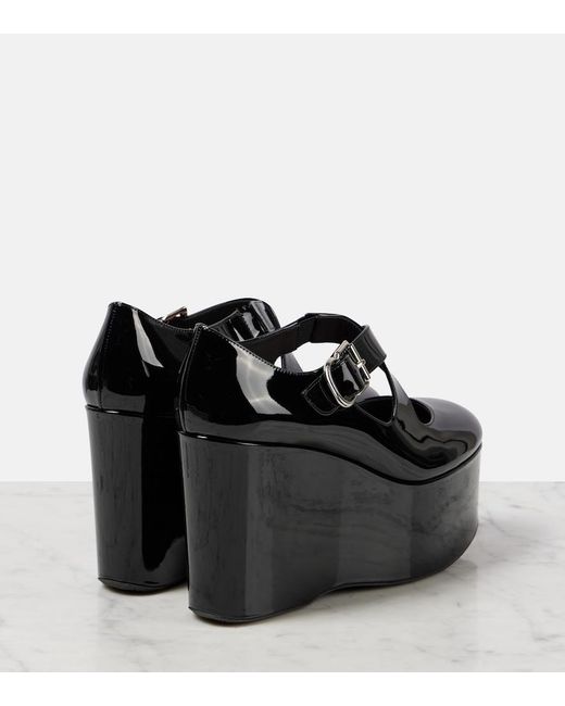 Alaïa Black Criss Cross Patent Leather Wedges