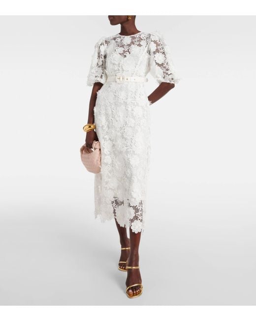 Zimmermann White Halliday Floral Lace Midi Dress