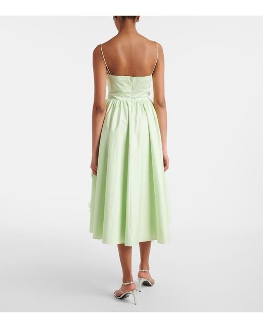 Self-Portrait Green Floral-Applique Cotton Poplin Midi Dress