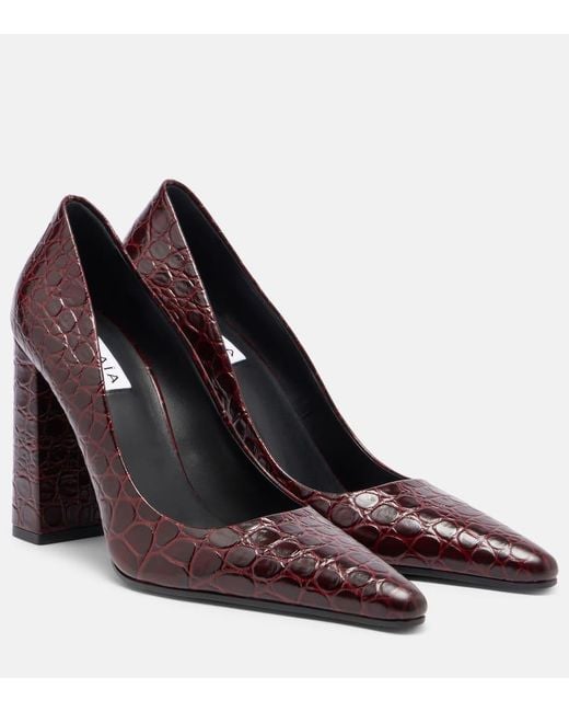 Alaïa Brown Pointy 90 Croc-Effect Leather Pumps