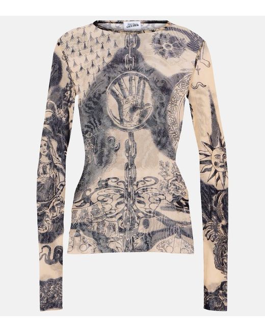 Jean Paul Gaultier Multicolor Tattoo Collection Printed Mesh Top