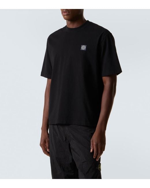 Stone Island Black Embroidered Cotton Jersey T-Shirt for men