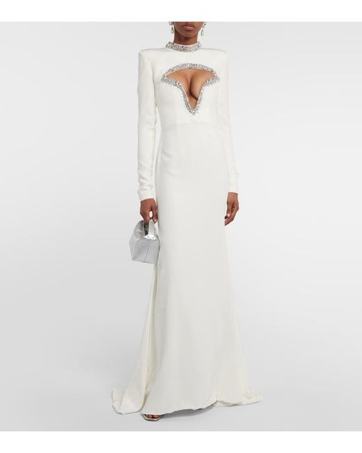 Miss Sohee White Crystal-Embellished Silk Cutout Gown