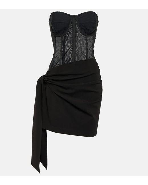 Miniabito bustier in mesh e jersey di Dolce & Gabbana in Black