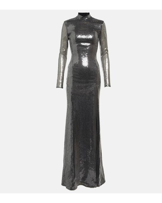 David Koma Gray Sequined Mockneck Gown