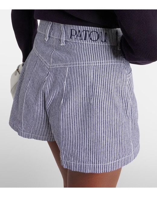 Patou Blue Striped High-Rise Denim Shorts