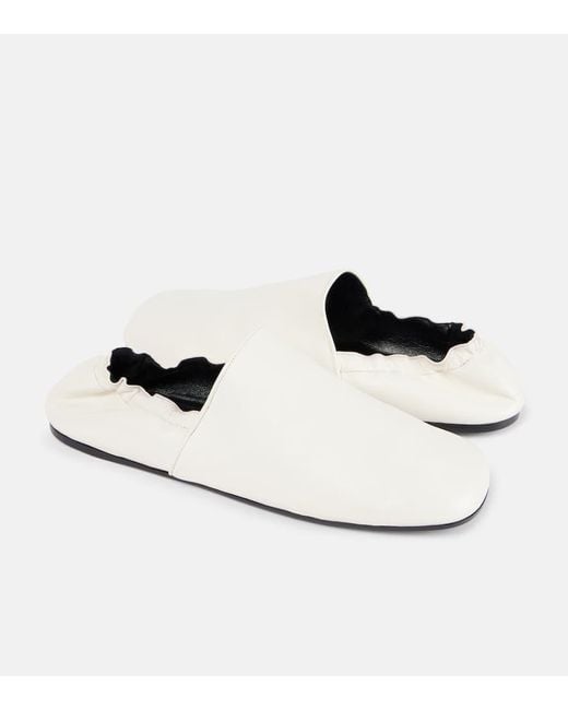 Khaite White Banks Leather Slip-On Shoes