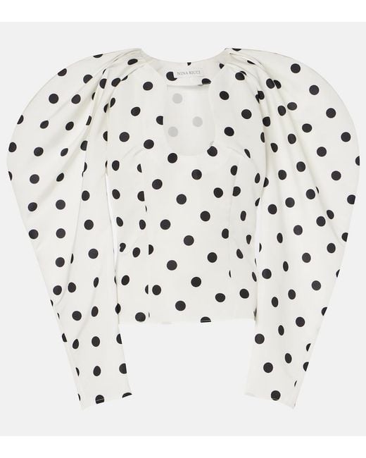 Nina Ricci White Polka-Dot Taffeta Top