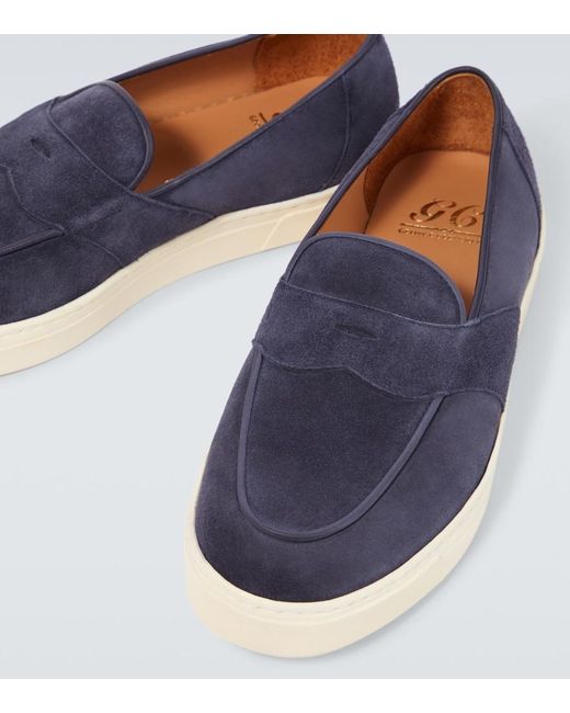 George Cleverley Blue Joey Ii Suede Penny Loafers for men