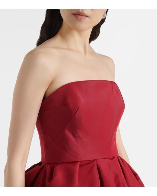 Carolina Herrera Red Strapless Belted Silk Cocktail Dress