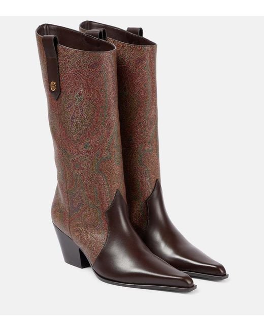 Etro Brown Paisley Coated Canvas Knee-High Boots