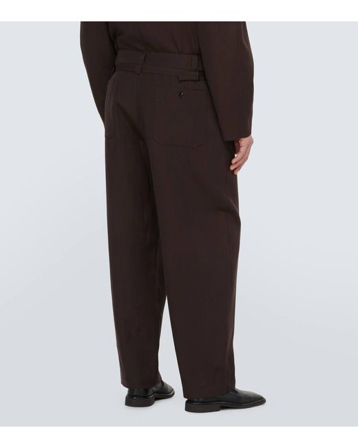 Pantaloni in gabardine di lino e lana di Lemaire in Brown da Uomo