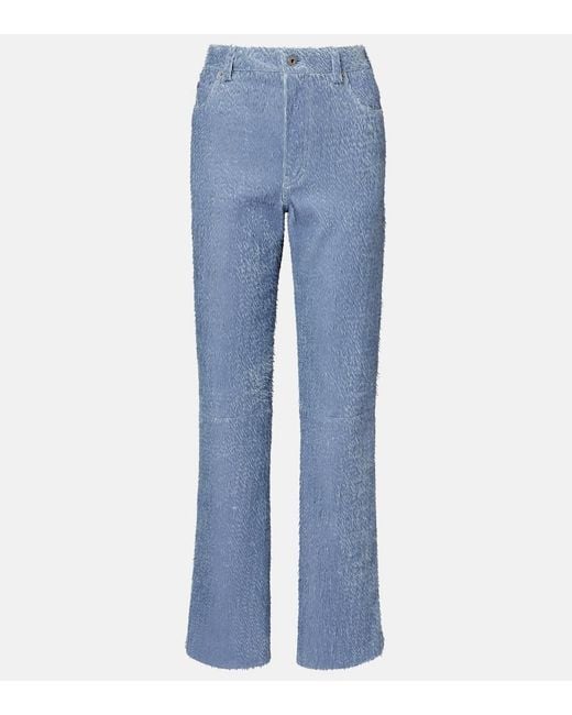 Loewe Blue Trompe L'Oil Leather Straight Pants