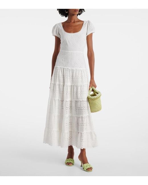 Rixo White Remi Broderie Anglaise Cotton Midi Dress