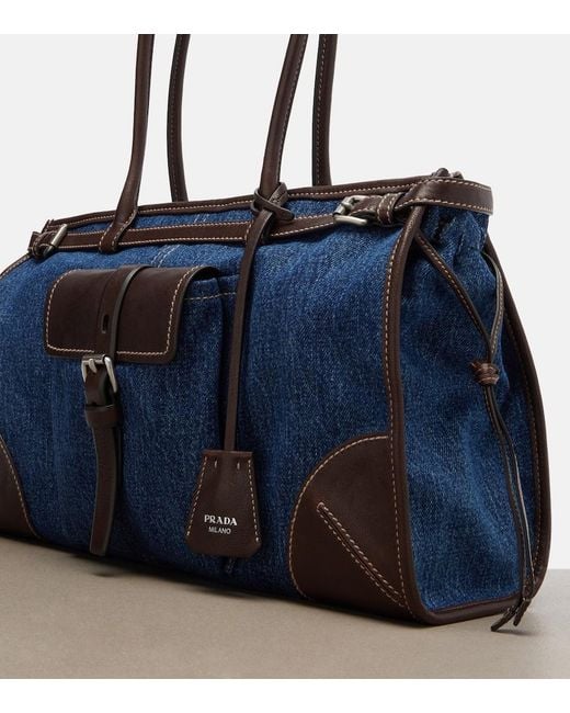 Prada Blue Bonnie Large Denim Shoulder Bag