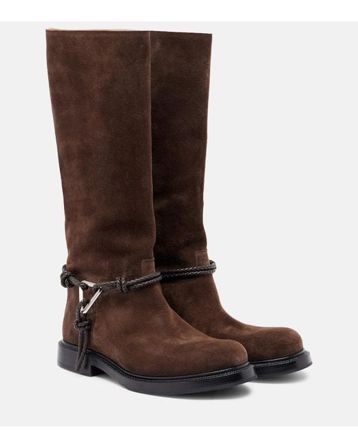 Bottega Veneta Brown James Knot Suede Knee-High Boots