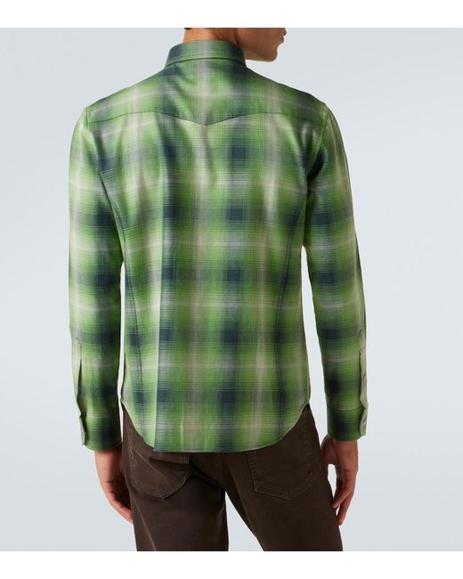 Tom Ford Green Checked Cotton Shirt for men