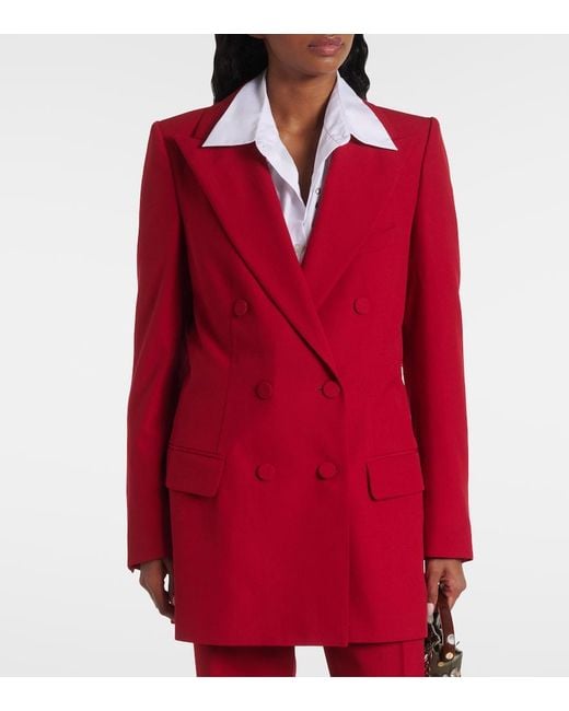 Dries Van Noten Red Double-Breasted Wool Blazer