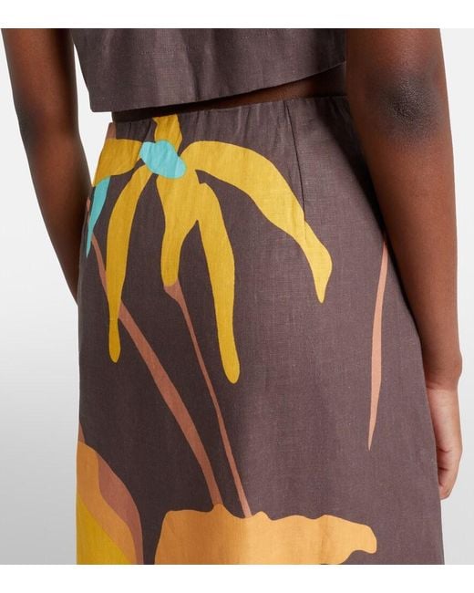 Faithfull The Brand Orange Martina Floral Linen Maxi Skirt