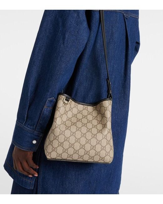 Gucci Brown Gg Canvas Leather-Trimmed Tote Bag