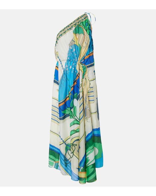 Tory Burch Blue Printed Cotton And Silk Midi Dress