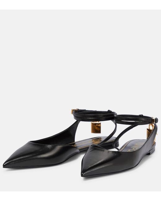 Tom Ford Black Padlock Leather Slingback Flats