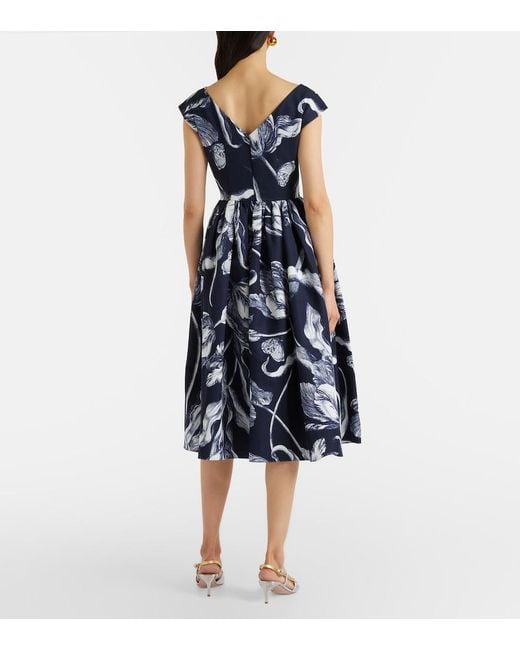 Erdem Blue Floral Cotton-Blend Faille Midi Dress