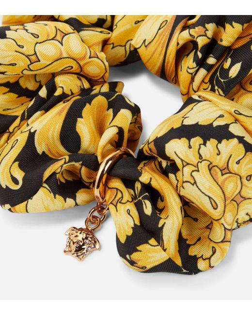 Versace Metallic Barocco Embellished Satin Scrunchie