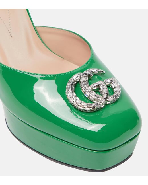 Gucci Green Double G Patent Leather Platform Pumps