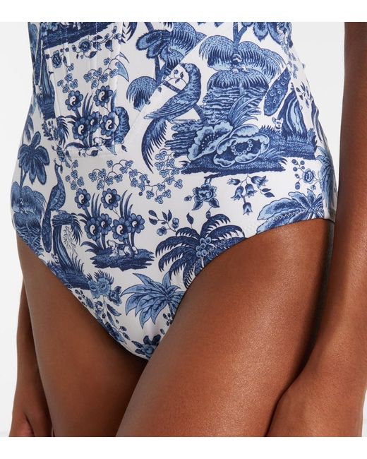 Staud Blue Adelaide Printed Corset Swimsuit