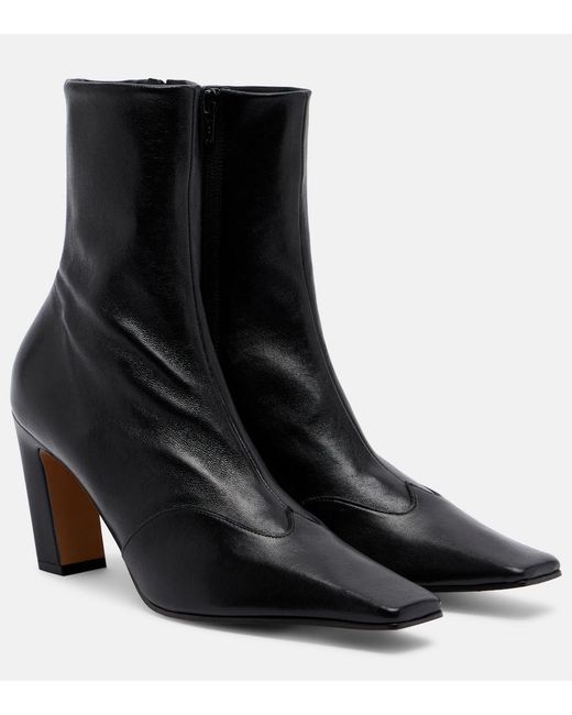 Khaite Black Nevada Leather Ankle Boots