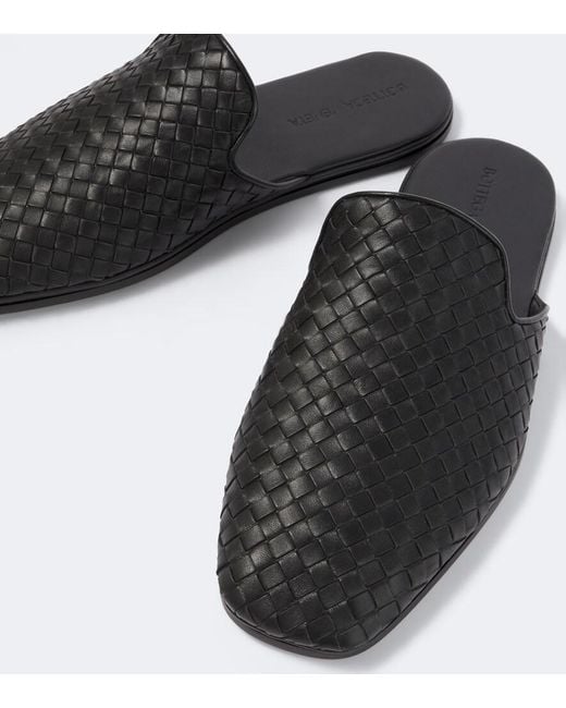 Bottega Veneta Black Palazzo Intrecciato Leather Mules for men
