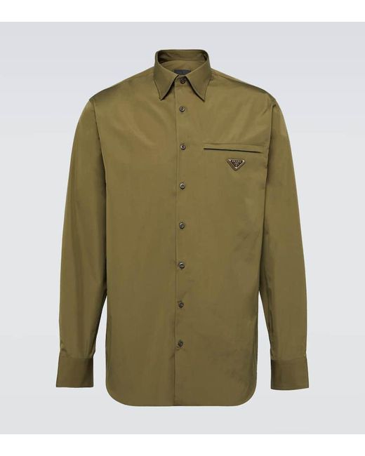 Camicia in cotone con logo di Prada in Green da Uomo