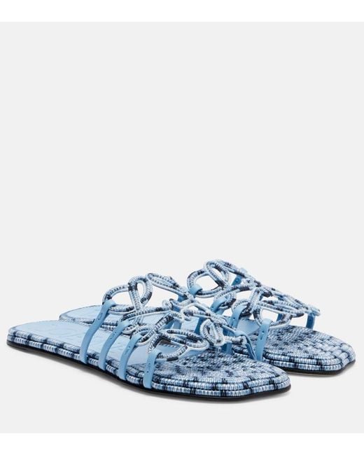 Loewe Blue Paula's Ibiza Petal Anagram Canvas Slides